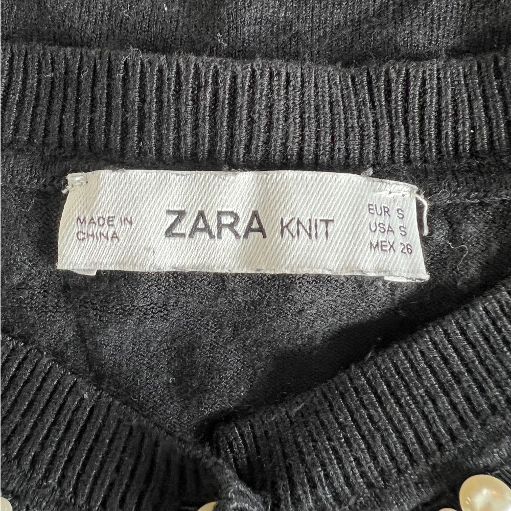 Zara Black Pearl Beaded Embellished Button Knit Cardigan Sweater Top Size S - Picture 3 of 4